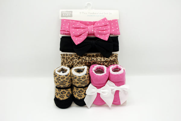 BABY HEADBAND 3 PCS WITH 2 PCS BOOTIES - 28986