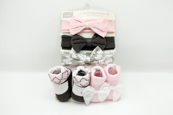 BABY HEADBAND 3 PCS WITH 2 PCS BOOTIES - 28986