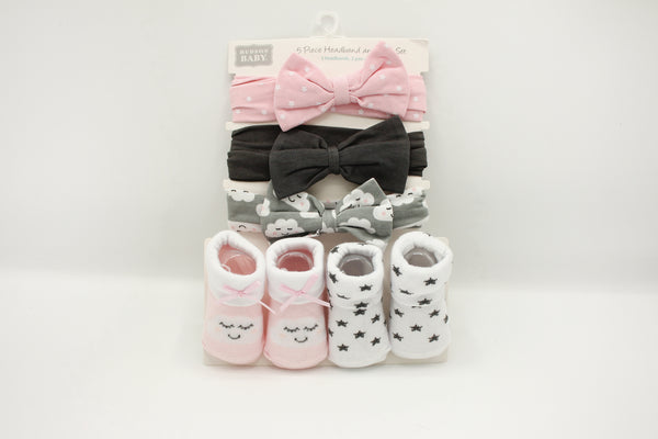 BABY HEADBAND 3 PCS WITH 2 PCS BOOTIES - 28986