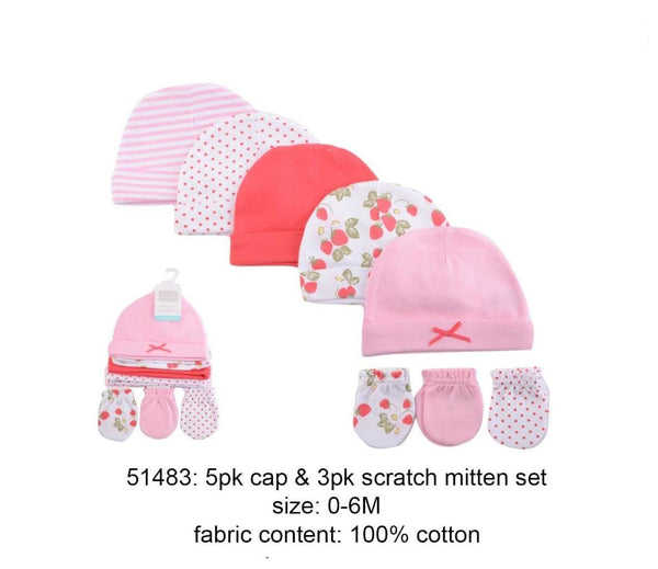 5PCS CAP & 3PCS SCRATCH MITTEN SET - 24276