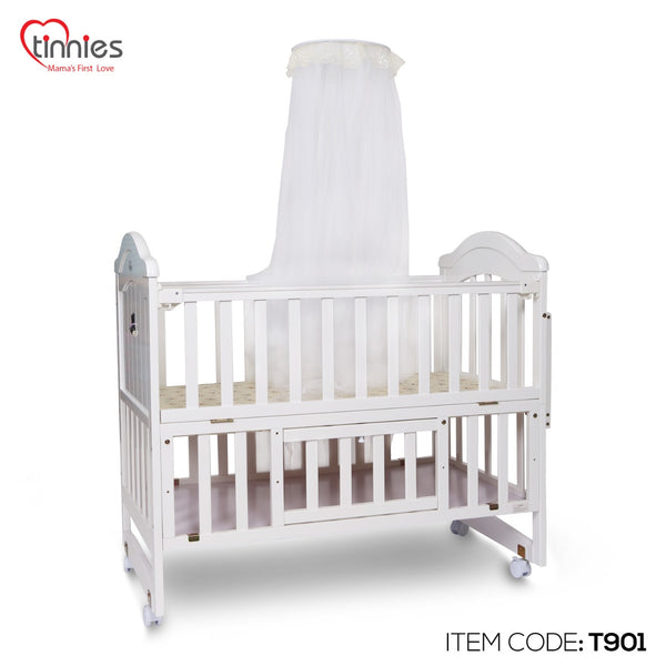 TINNIES WOODEN COT WHITE - T901